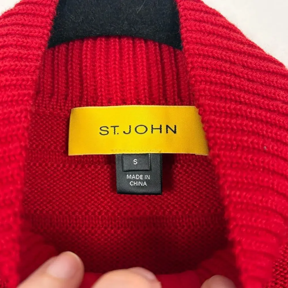St. John Cable Knit Wool Silk Full Zip Mock Neck Cozy Luxury Sweater Small